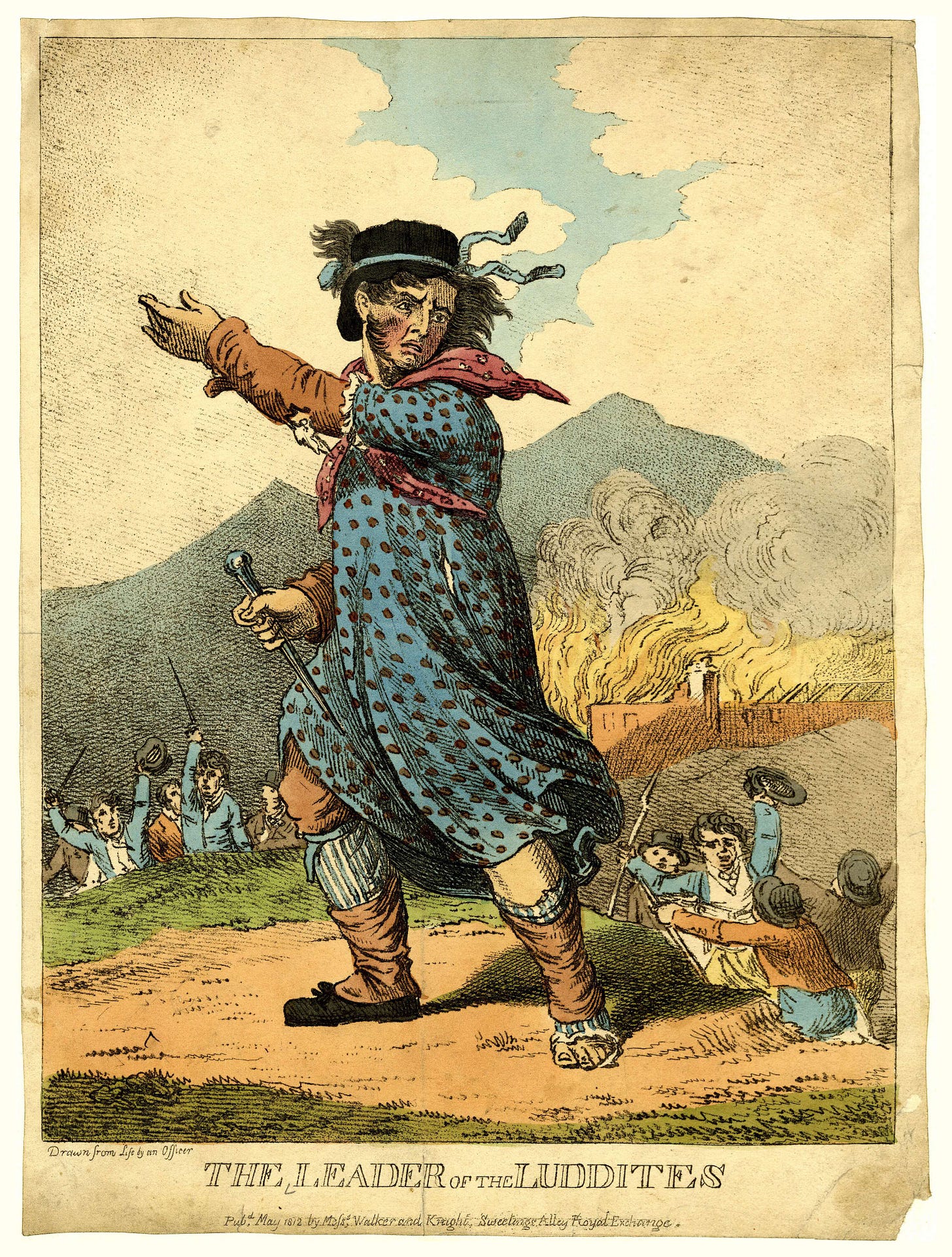 a colored sketh of the fabled Ned Luddite created in May 1812