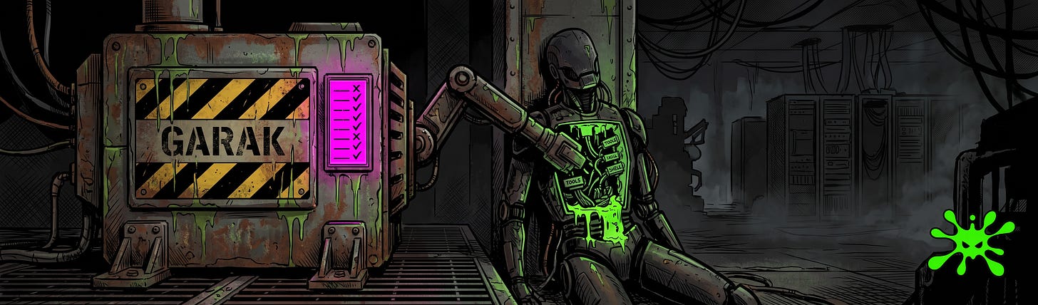toxsec.com - garak LLM vulnerability scanner, NVIDIA AI red team, prompt injection probe, jailbreak scan, agent breaker, encoding bypass, JSONL report, LLM security testing toxsec.com - garak LLM vulnerability scanner, NVIDIA AI red team, prompt injection probe, jailbreak scan, agent breaker, encoding bypass, JSONL report, LLM security testing