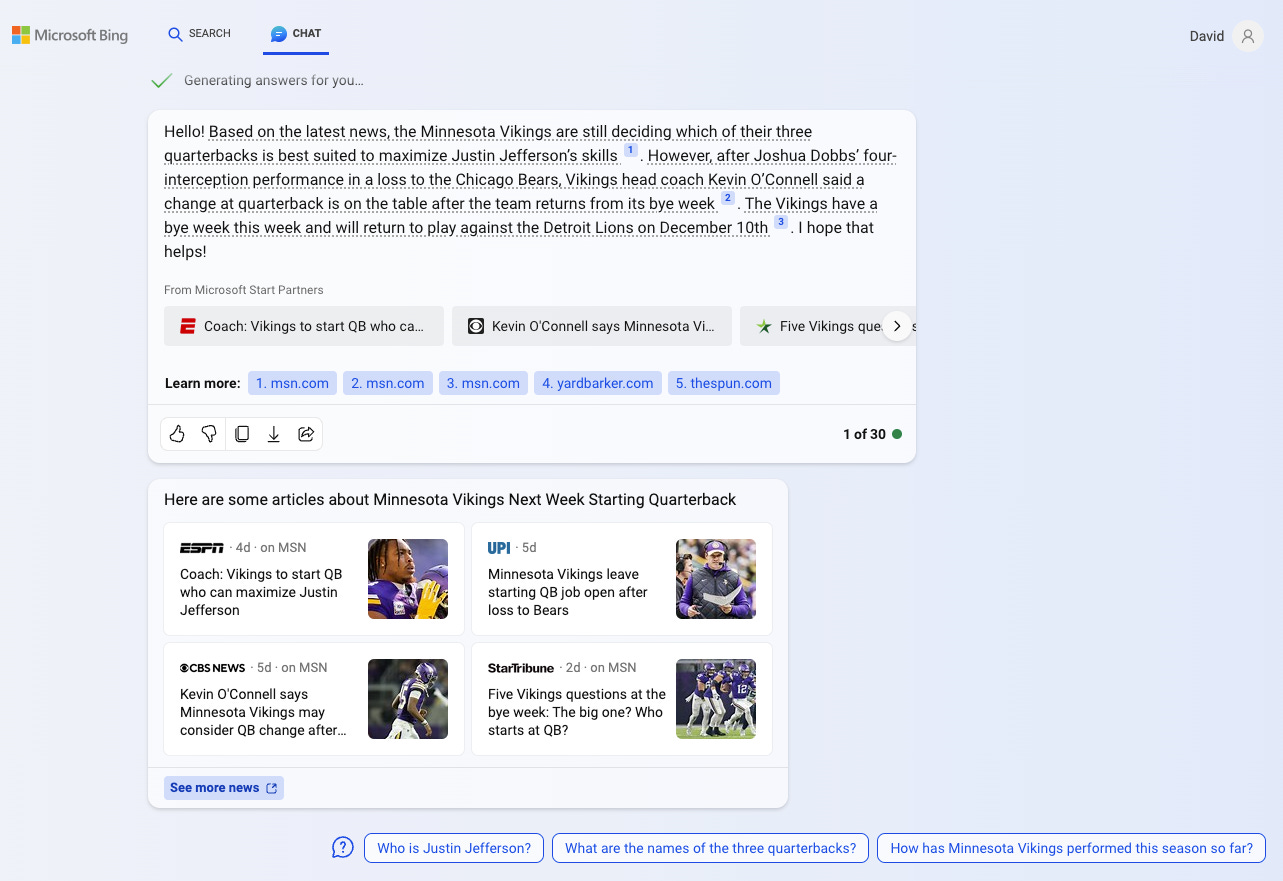 Screenshot of a Bing Chat transcript