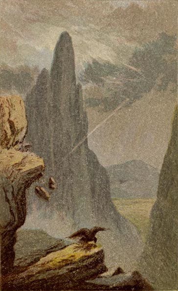 Rock pillar, gloomy romantic light