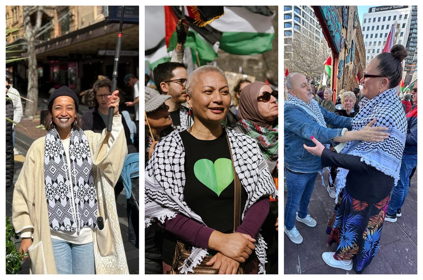 Oriini Kaipara, Maram Davidson, and Carmel Sepuloni at Saturday’s protest.