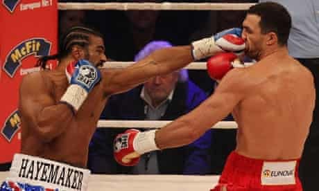 David Haye, left, lost his world heavyweight title to Wladimir Klitschko
