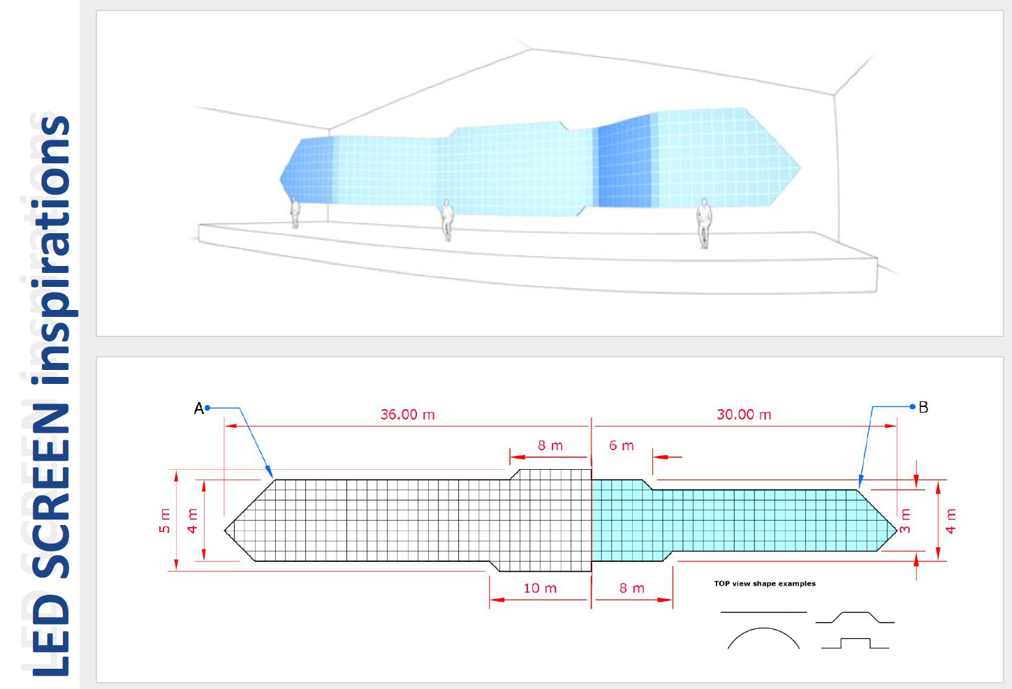 duży ekran diodowy w nietypowym kształcie