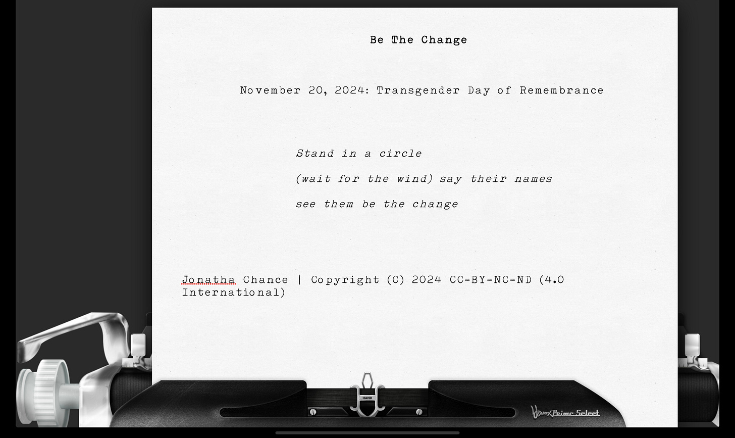 Image of 17 sounds by Jonatha Chance rendered by the Hanx Prime Select virtual typewriter using the Hanx Writer app.