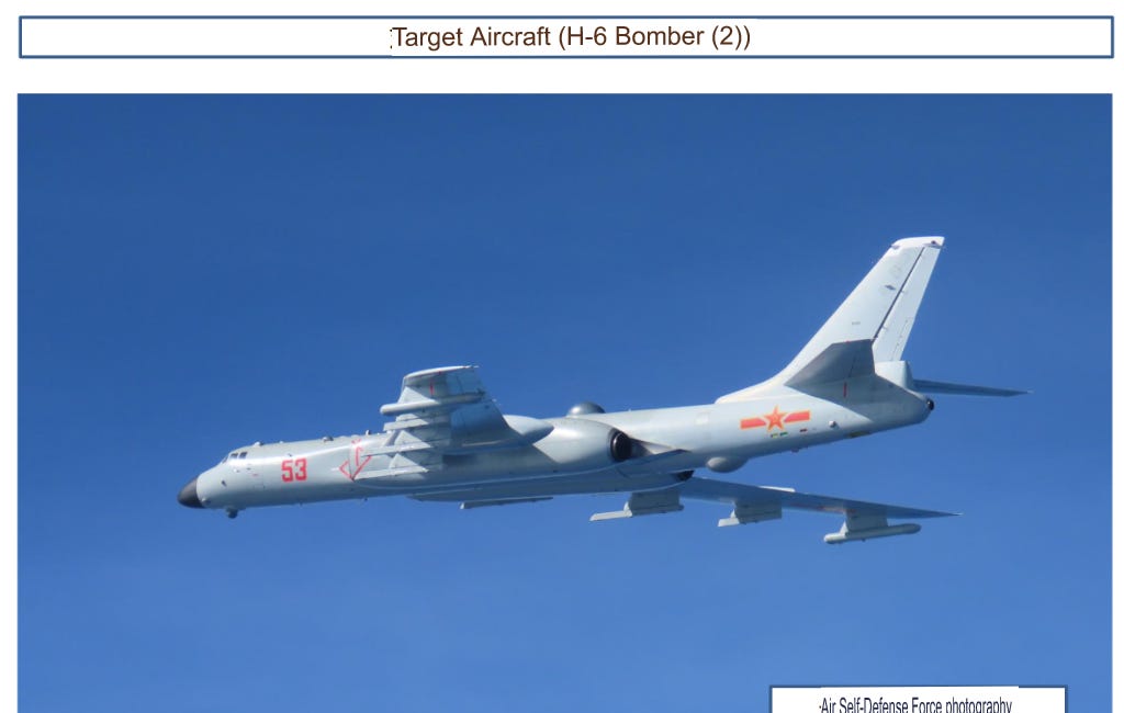 Japan: Two Chinese H-6 bombers Flew Between Okinawa And Miyako Island. Japan Scrambles Fighters