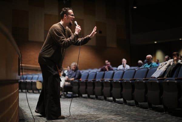 Shane Claiborne at an early morning meeting before a Christian revival in Lynchburg, Va. To the leaders of Liberty University, he was seen as a menace to the campus.