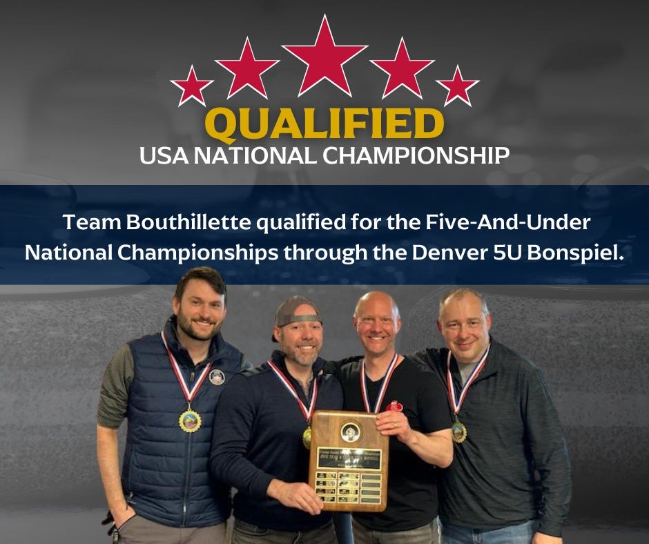 May be an image of 3 people and text that says 'QUALIFIED USA NATIONAL CHAMPIONSHIP Team Bouthillette qualified for the Five-And-Under National Championships through the Denver 5U Bonspiel. M 1 느게 ና' May be an image of 3 people and text that says 'QUALIFIED USA NATIONAL CHAMPIONSHIP Team Bouthillette qualified for the Five-And-Under National Championships through the Denver 5U Bonspiel. M 1 느게 ና'