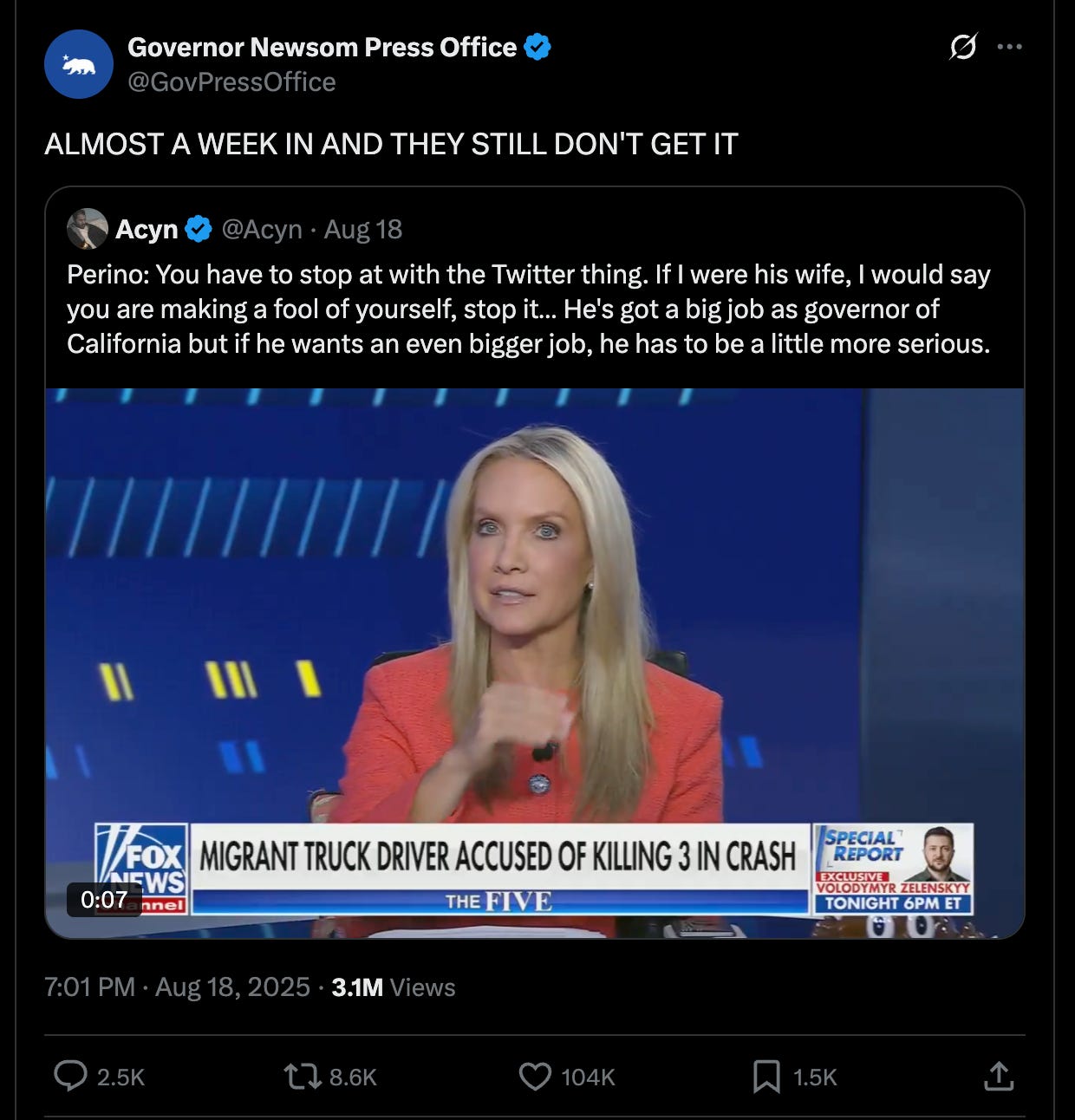 Newsom press office: ALMOST A WEEK IN AND THEY STILL DON'T GET IT