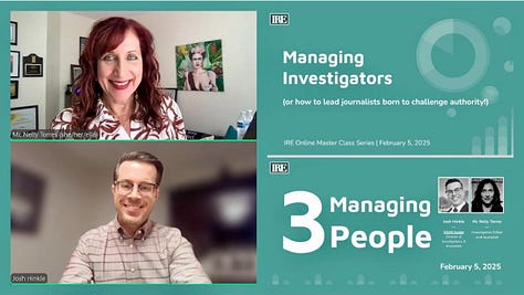 Mc Nelly Torres training journalists in Mexico City (top left), Emmy Awards in 2015, picture cover on CJR magazine, NAHJ Hall of Fame in 2018, FCIR co-founder and IRE managers training. 