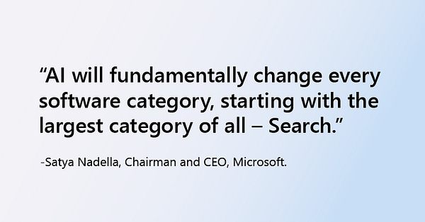 Quote cards read, "AI will fundamentally change every software category, starting with the largest category of all - Search."