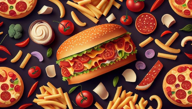 A picture of a variety of fast food | Premium AI-generated image