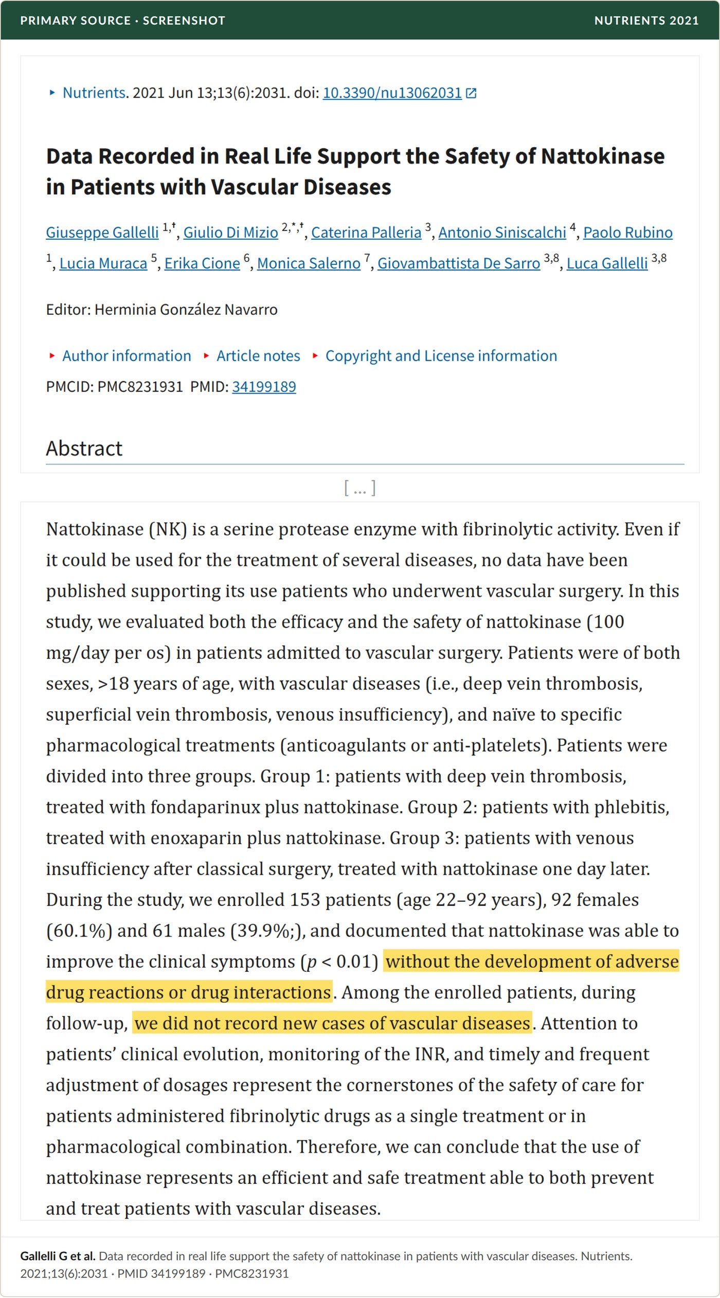 Gallelli et al., Nutrients 2021: 153 vascular-surgery patients, aged 22 to 92, with no adverse drug reactions or interactions.