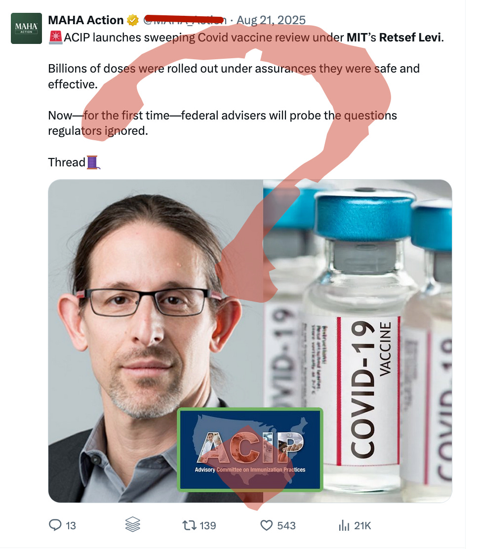 Before being appointed to ACIP, Retsef Levi had published two papers about vaccines and they were both published a few months before his appointment. As part of the AAP lawsuit against RFK Jr, lawyers successfully argued that Retsef Levi’s experience “likely does not rise to the level of “expertise” called for under ACIP governing documents.”