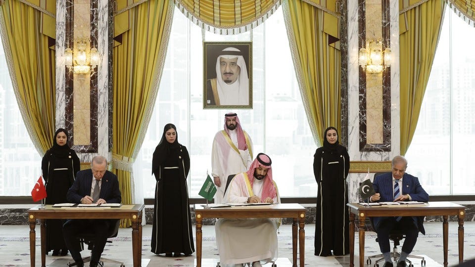 The leaders of Saudi Arabia, Pakistan, and Turkey got together last week to forge a new defense agreement The leaders of Saudi Arabia, Pakistan, and Turkey got together last week to forge a new defense agreement