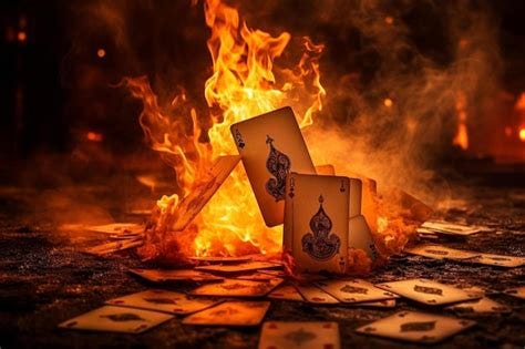 Premium AI Image | cards on a fire with a pile of money in front of it Premium AI Image | cards on a fire with a pile of money in front of it