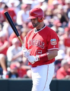 TEMPE, AZ - MARCH 12: Albert Pujols #5 of the Los Angeles Angels of Anaheim gets ready to step into the batters box against the San Francisco Giants at Tempe Diablo Stadium on March 12, 2016 in Tempe, Arizona. (Photo by Norm Hall/Getty Images) TEMPE, AZ - MARCH 12: Albert Pujols #5 of the Los Angeles Angels of Anaheim gets ready to step into the batters box against the San Francisco Giants at Tempe Diablo Stadium on March 12, 2016 in Tempe, Arizona. (Photo by Norm Hall/Getty Images)