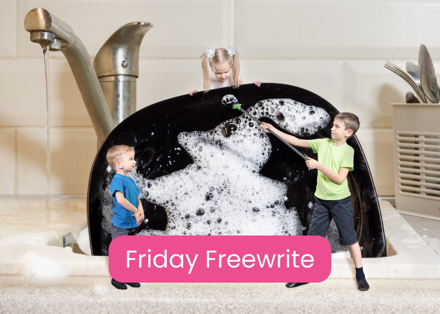 tiny kids washing big dishes