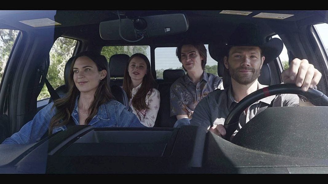 Cordell Walker driving away with Geri and family. Cordell Walker driving away with Geri and family.