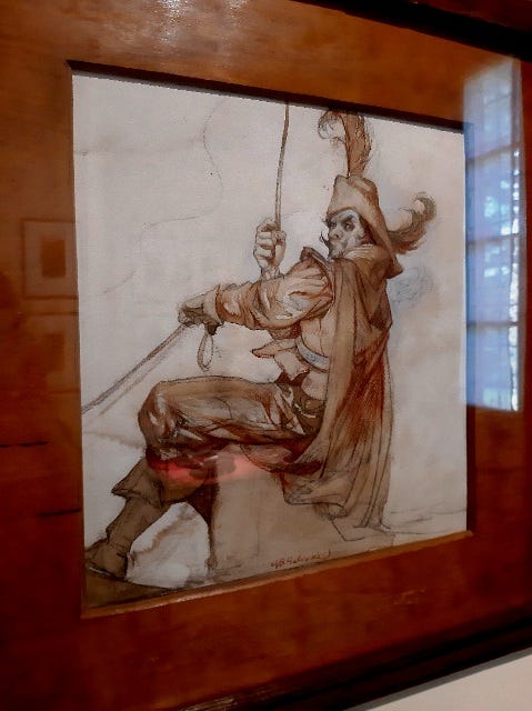 disegno di uno dei bravi dei Promessi Sposi esposti a Villa Mazoni a Lecco
