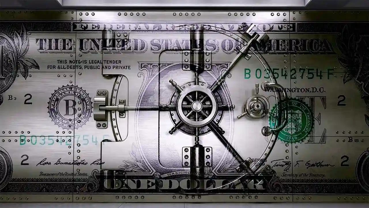 Cámara acorazada de banco con una imagen de dólar