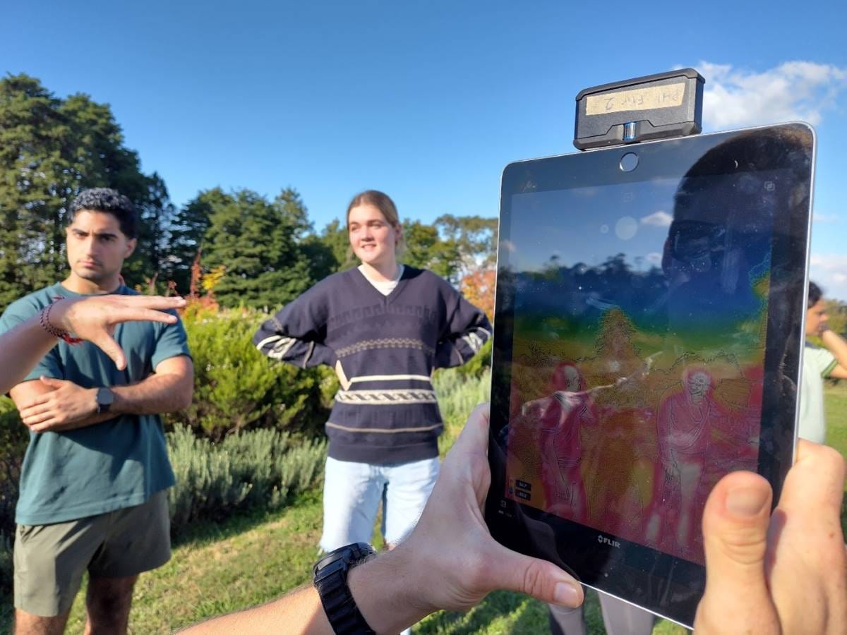 Students using the thermal imaging camera to measure heat differences. Students using the thermal imaging camera to measure heat differences.