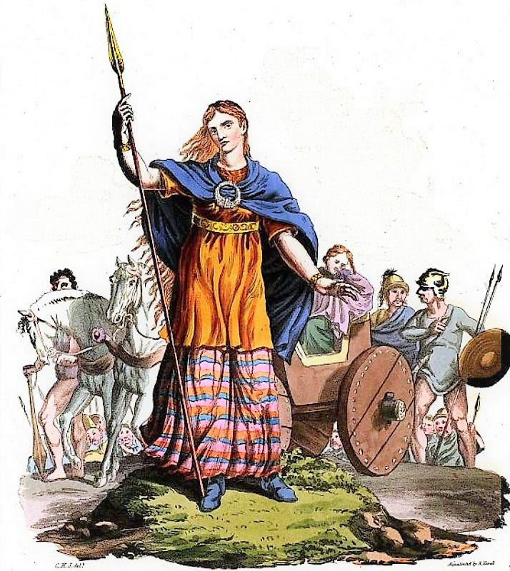19th century illustration of Boudica and other Britons