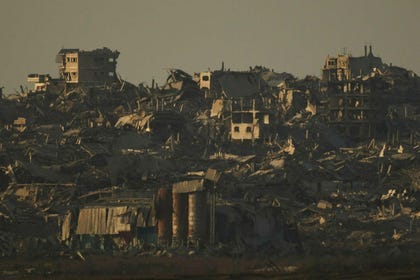 Ruins following Israeli strikes in the Gaza Strip, yesterday.