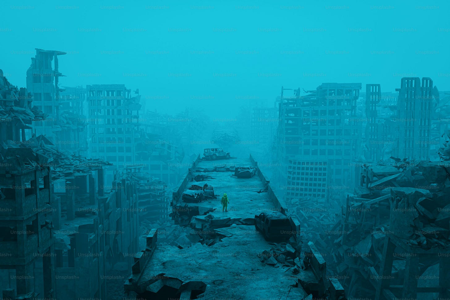 a train traveling through a city surrounded by tall buildings