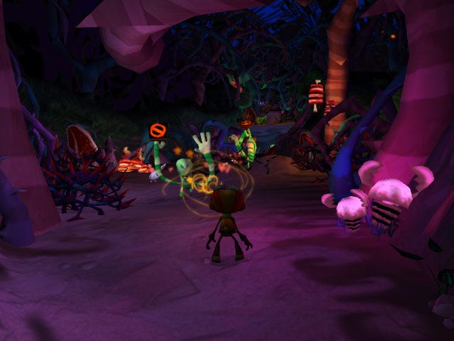 Four screenshots from an old version of Psychonauts