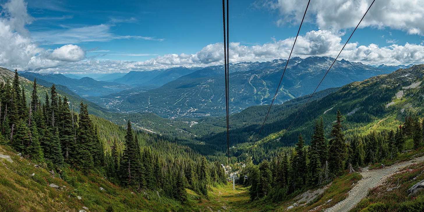 The view from the top of the Sea to Sky Gondola, overlooking Whistler Blackcomb and surrounding mountain peaks. The view from the top of the Sea to Sky Gondola, overlooking Whistler Blackcomb and surrounding mountain peaks.