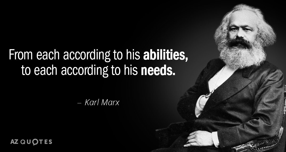 Karl Marx quote: From each according to his abilities, to each according  to...