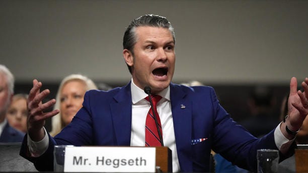 U.S. President-elect Donald Trump's nominee for Secretary of Defense Pete Hegseth testifies during his Senate Armed Services confirmation hearing on Capitol Hill on January 14, 2025 in Washington, DC. / Andrew Harnik / Getty Images