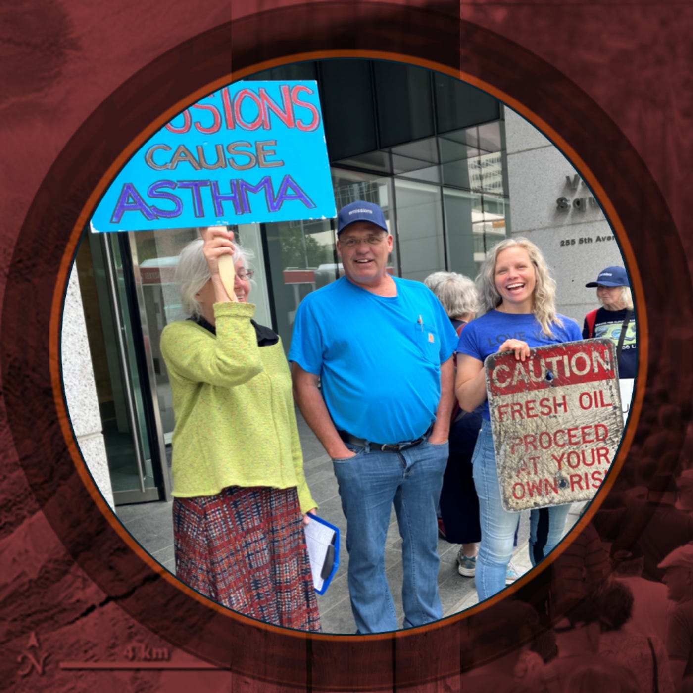 Polluter Pay advocates outside the office of the Pathways Alliance