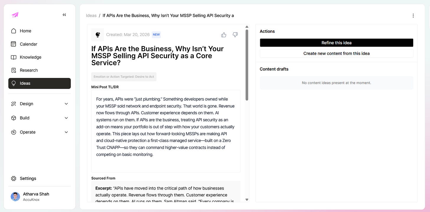 Single idea detail in Magi: "If APIs are the Business, Why Isn't Your MSSP Selling API Security as a Core Service?" with generated TL;DR and sourced excerpt Single idea detail in Magi: "If APIs are the Business, Why Isn't Your MSSP Selling API Security as a Core Service?" with generated TL;DR and sourced excerpt