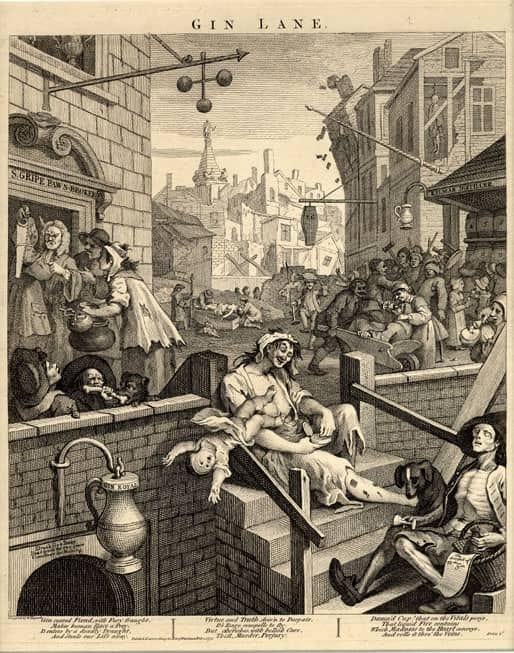 ‘Gin Lane‘ by William Hogarth, 1751. ‘Gin Lane‘ by William Hogarth, 1751.
