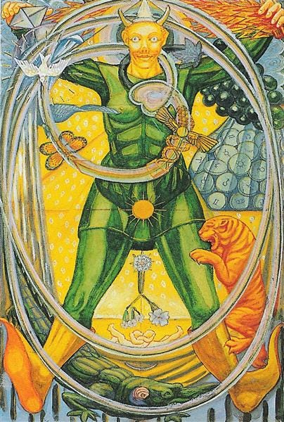 Atu 0 - The Fool - Thoth Tarot - Aleister Crowley, 1938 - 1943 - Lady Frieda Harris