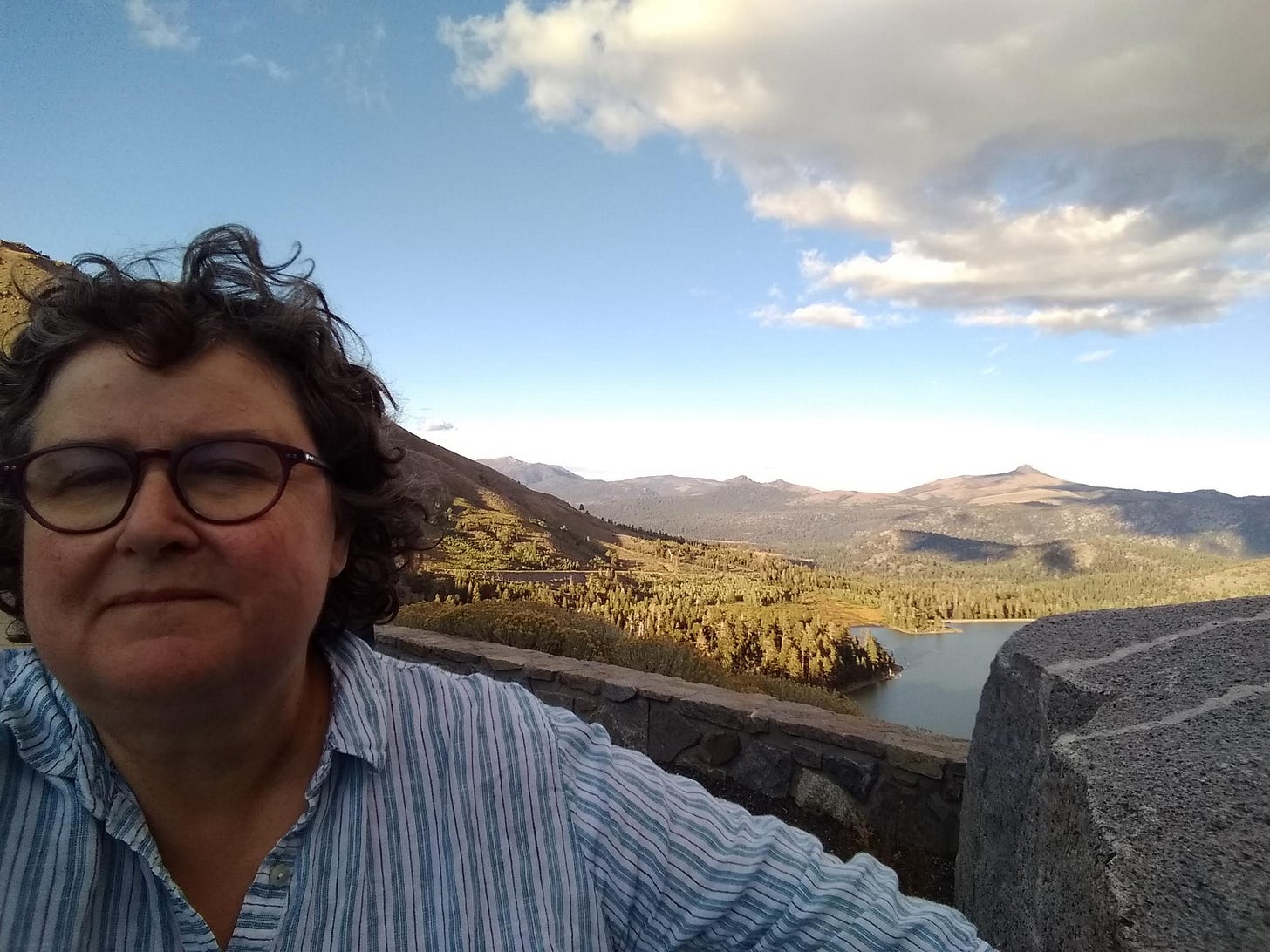 Annette Laing in Sierra Nevada Mountains, in search of the people of the Gold Rush