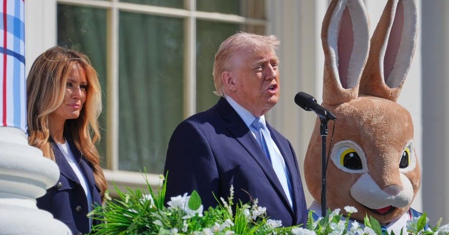 Trump hails the U.S. military, points to dropping egg prices at Easter Egg  Roll tradition