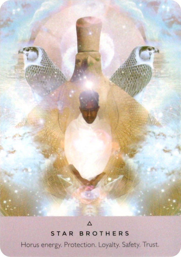 The High Priestess tarot card and the Star Brothers oracle card.