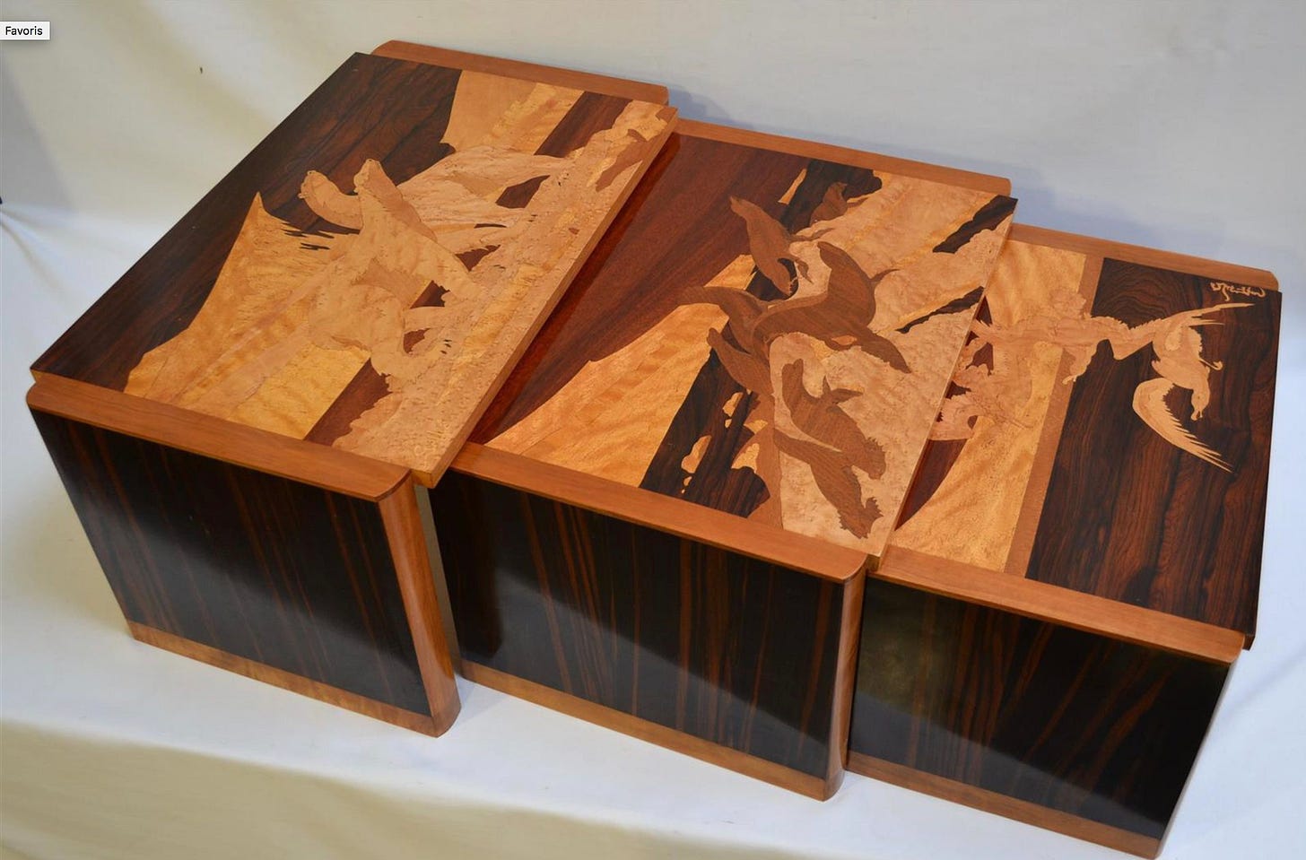 Etablissements Gallé, Nesting tables with polar bears, seals ans seagulls, ca. 1929, private collection.