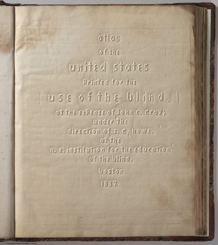 The “Atlas of the United States” created for blind students in 1837. (Photo: David Rumsey Map Collection)