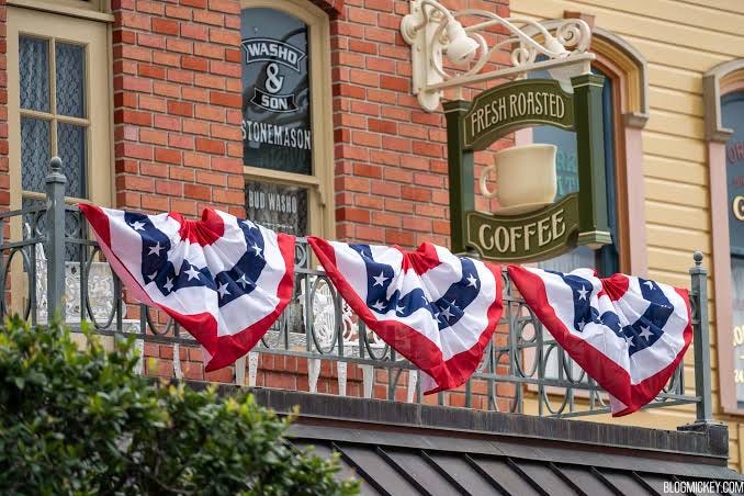 Magic Kingdom Dresses Up for Fourth of July with Patriotic Bunting on Main Street USA Magic Kingdom Dresses Up for Fourth of July with Patriotic Bunting on Main Street USA