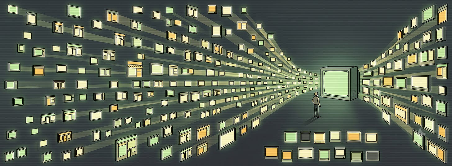 Many destinations narrowing into one. The number of surfaces a person touches to get something done is falling.