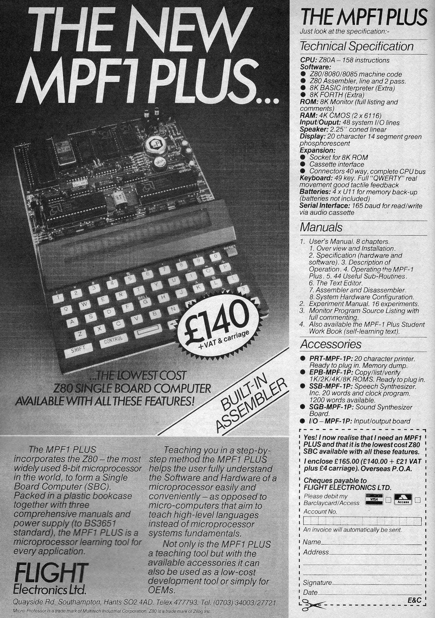 Multitech Advert: The new MPF1 Plus - The lowest-cost Z80 computer with all these features!, from Electronics and Computing Monthly, November 1983