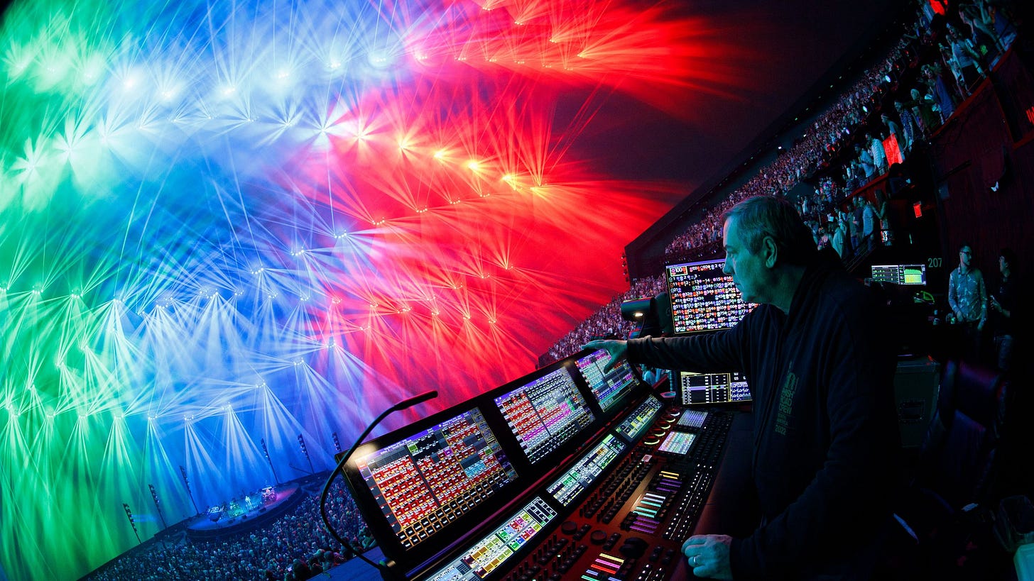 Longtime Phish lighting designer Chris Kuroda behind the boards at Sphere Las Vegas in April. Longtime Phish lighting designer Chris Kuroda behind the boards at Sphere Las Vegas in April.