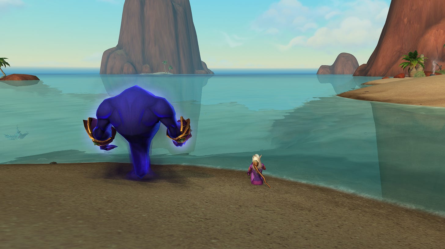 imagen del juego world of warcraft donde un personaje femenino sentado en la arena mira atentamente al mar imagen del juego world of warcraft donde un personaje femenino sentado en la arena mira atentamente al mar