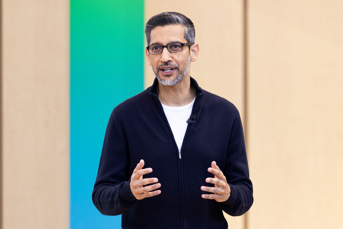 MOUNTAIN VIEW, CALIFORNIA - MAY 19: Google CEO Sundar Pichai speaks during a keynote address at Google I/O on May 19, 2026 in Mountain View, California. The two day developers conference highlights Google's new products and technologies including their AI developments. (Photo by Benjamin Fanjoy/Getty Images)