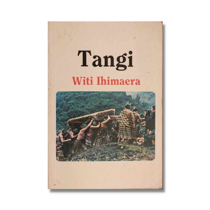 The covers of the books 'The Anticapitalist Book of Fashion' which has a black and white image of the bottom half of a person's face, and the book 'Tangi' which shows a photograph of a group of Māori lifting up a coffin and walking up a hill.