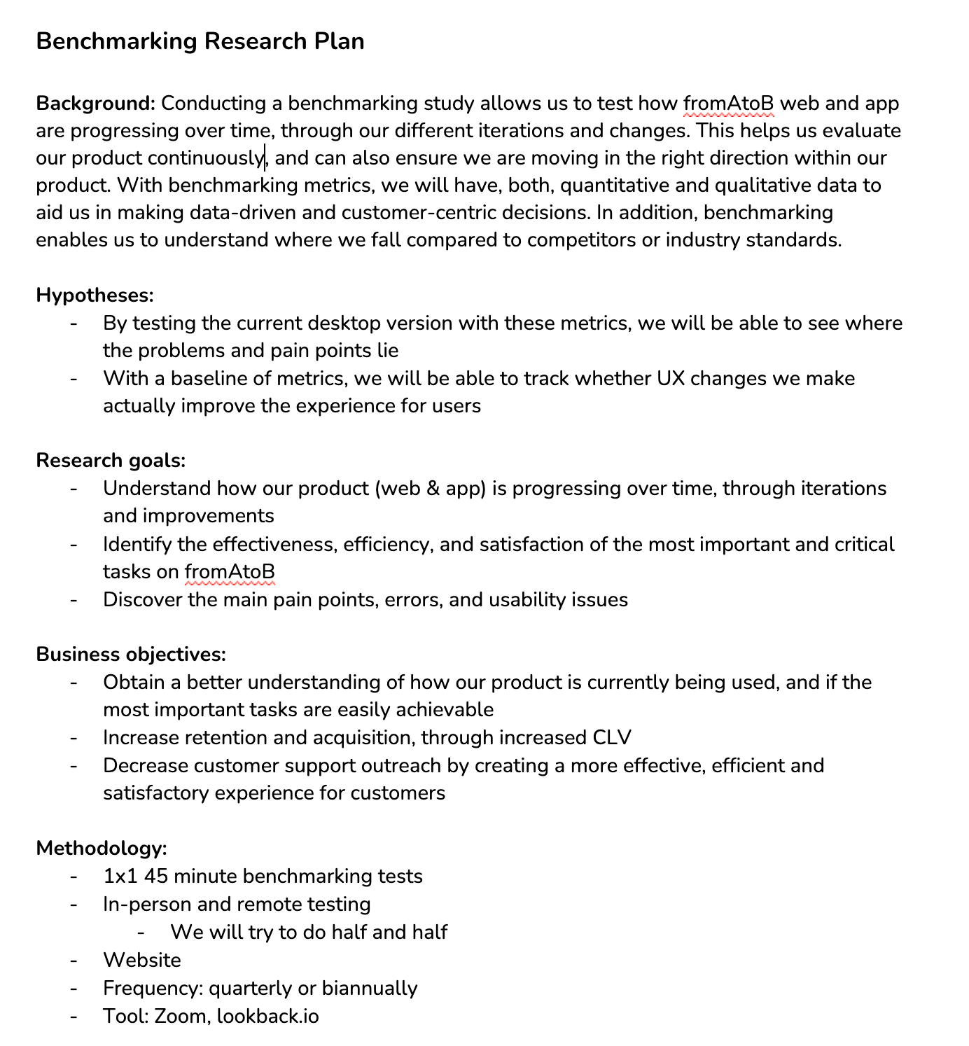 Quantitative usability study research plan
