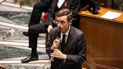 Le ministre de l'Education nationale, Edouard Geffray, lors des questions au gouvernement, à l'Assemblée nationale, à Paris, le 20 octobre 2026. (TELMO PINTO / NURPHOTO / AFP)